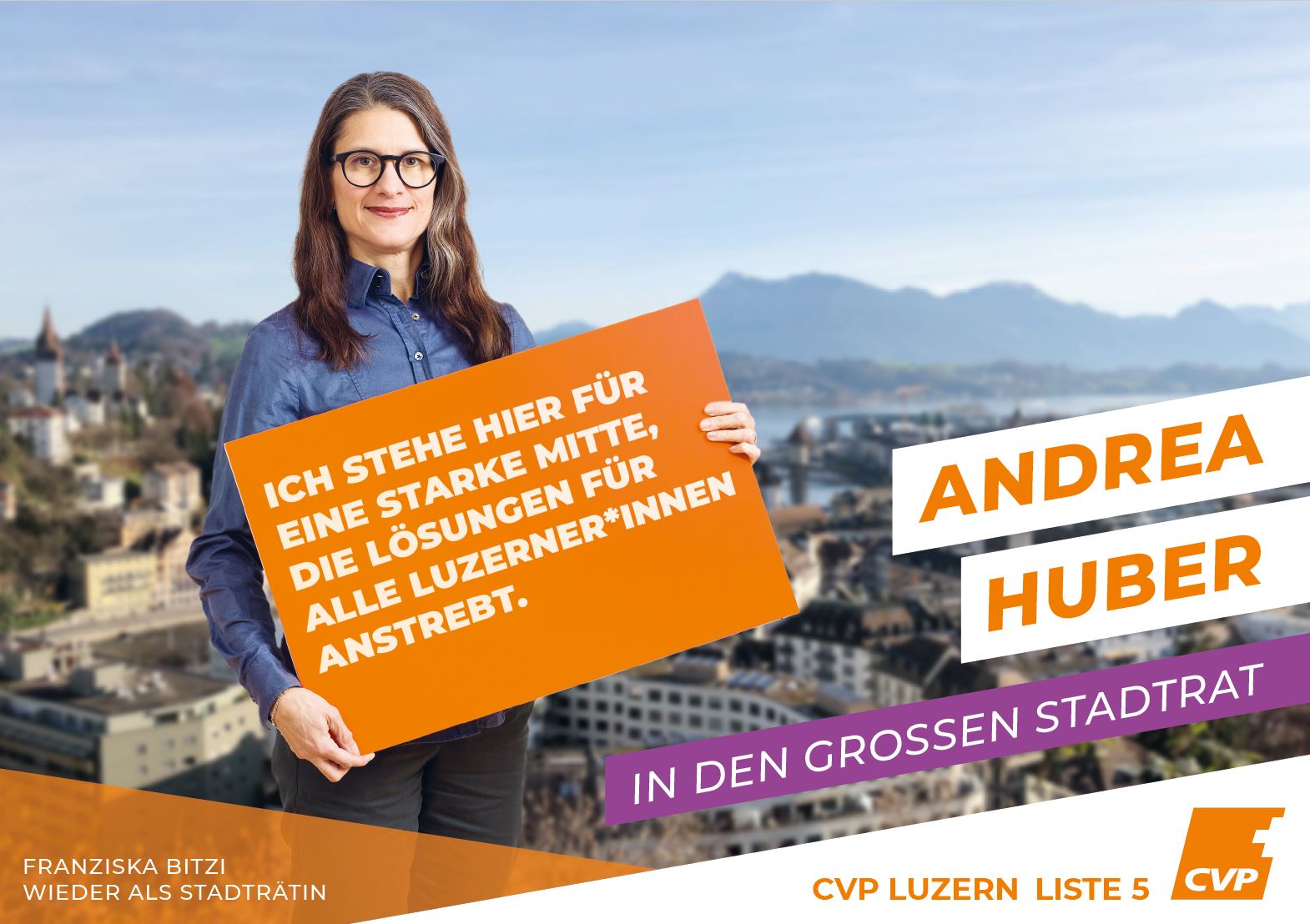 Andrea Huber Graber Kandidatin Grossstadtrat Luzern «Für eine starke Mitte, die Lösungen für alle Luzerner*innen anstrebt»
